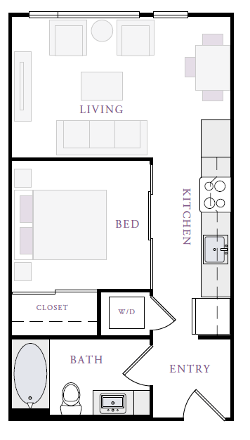 Floor plan for studio, 1 bath